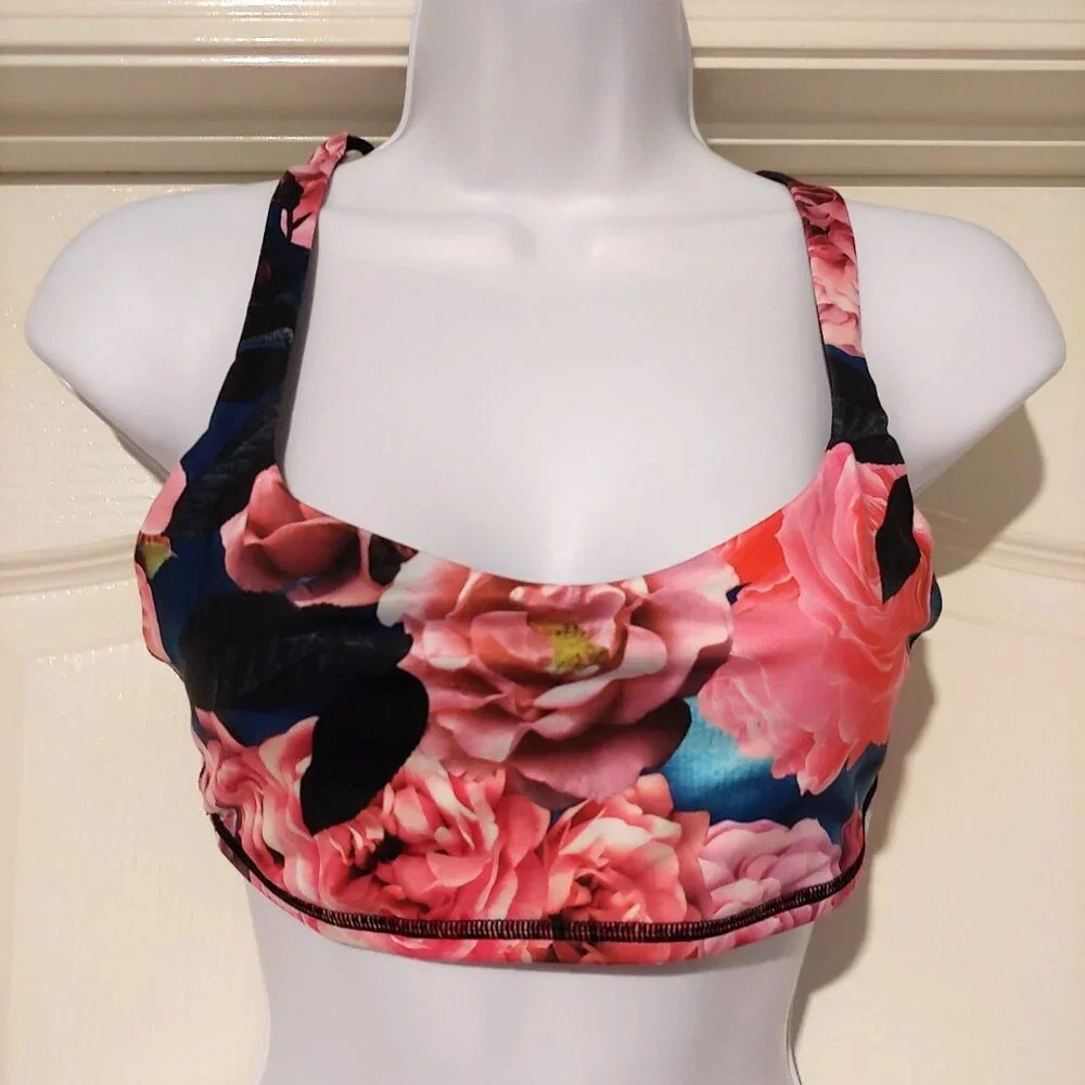 Lululemon Energy Bra Secret Garden Floral Multi Print Crisscross Back Sports Bra - Picture 2 of 7